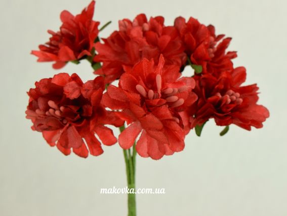 Букетик Гвоздички с тычинками красные, тканевые, 6 шт. 3,5мм Букетик Гвоздички с тычинками красные, тканевые, 6 шт. 3,5мм