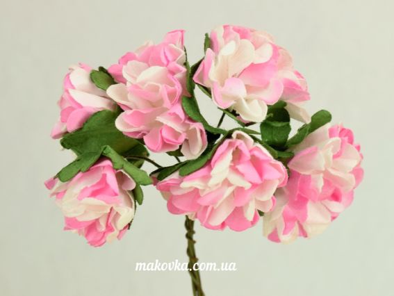 Букетик Пышных бумажных цветов, хризантемы, двухцветные, розово-белые, 6 шт. 3,5мм Букетик Пышных бумажных цветов, хризантемы, двухцветные, розово-белые, 6 шт. 3,5мм