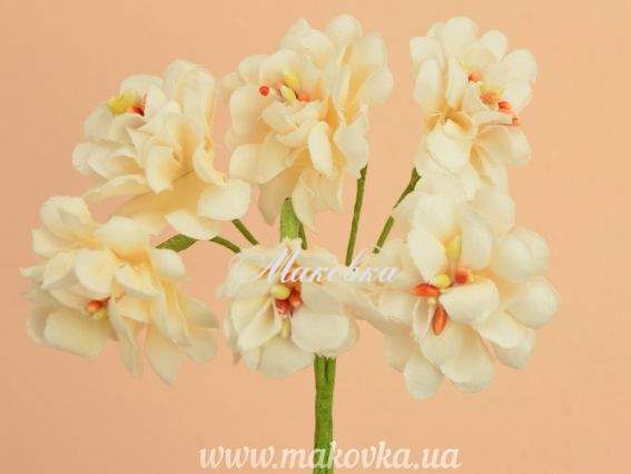 Букетик Цветы с тычинками, тканевые, 6 шт, молочно-кремовые Букетик Цветы с тычинками, тканевые, 6 шт, молочно-кремовые