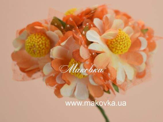 Букетик Гелениума с фатином, абрикосо-белый меланж, 6 шт/уп Букетик Гелениума с фатином, абрикосо-белый меланж, 6 шт/уп