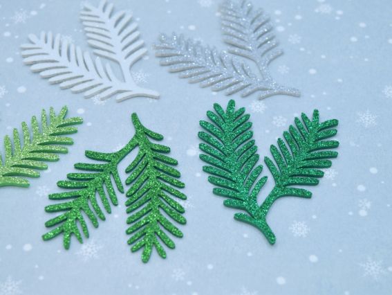 Хвойна гілочка з фому в гліттері, фігурки творчості 5 шт, довжина 7 см 123103