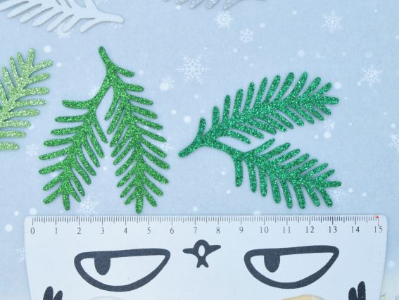 Хвойна гілочка з фому в гліттері, фігурки творчості 5 шт, довжина 7 см 123103