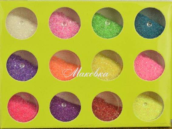 Декор Блискітки (глітер дрібний) набір 12 круглих баночок асорті 19856-1-7-1 Декор Блискітки (глітер дрібний) набір 12 круглих баночок асорті 19856-1-7-1