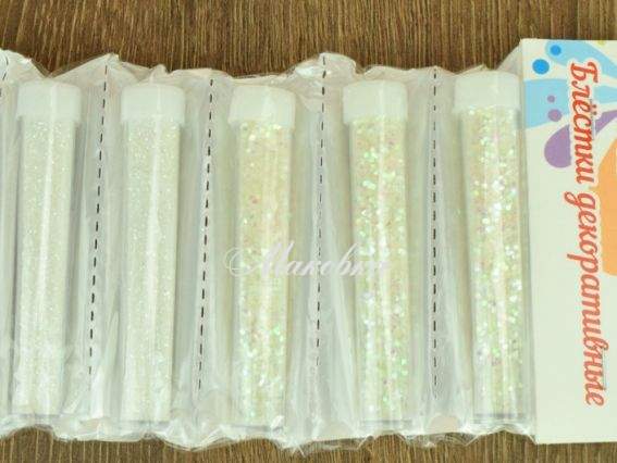 Декор Блестки БЕЛЫЕ, 6 ампул S-2177 Декор Блестки БЕЛЫЕ, 6 ампул S-2177