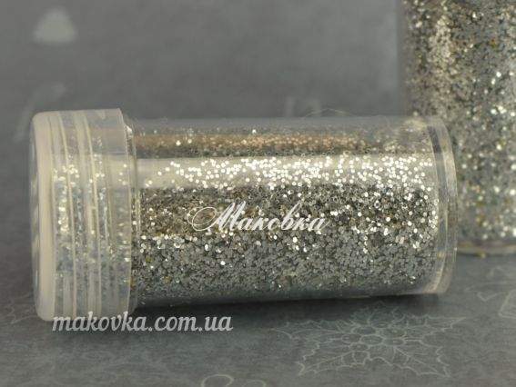 Декор Блестки (глиттер средний) СЕРЕБРО баночка 15г Декор Блестки (глиттер средний) СЕРЕБРО баночка 15г