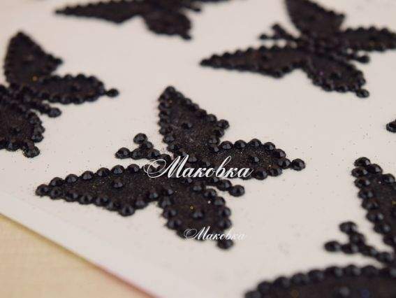 Наклейка с камушками Бабочки черные, 12 шт Наклейка с камушками Бабочки черные, 12 шт