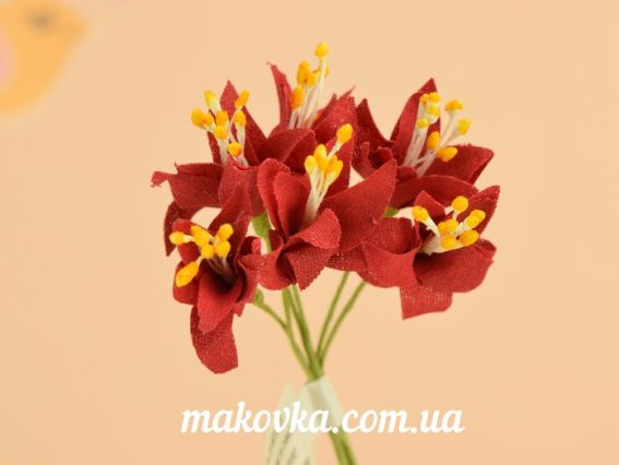 Лилии , цветы из ткани, 6 шт, красные Лилии , цветы из ткани, 6 шт, красные