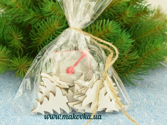 Набір декоративних елементів Ялинки, розмір 40х32 мм, 10 шт, білі фанера, білі