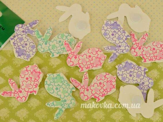 Набор фигурок на липучке Кролики, белые в цветочках, 40х30мм 12шт, 713 Paula Набор фигурок на липучке Кролики, белые в цветочках, 40х30мм 12шт, 713 Paula