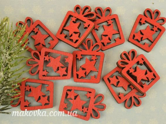 Набор Подарки красные, 2,5х3,5см, 10шт, фанера Набор Подарки красные, 2,5х3,5см, 10шт, фанера