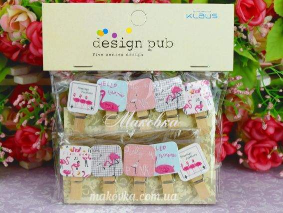 Прищепки с декором Квадратики с Фламинго, 10шт