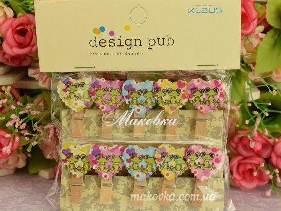 Прищепки с декором Сердце с жабками, 10шт