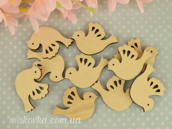 Набор Голуби, 50х35мм фанера, 10шт беж Набор Голуби, 50х35мм фанера, 10шт беж