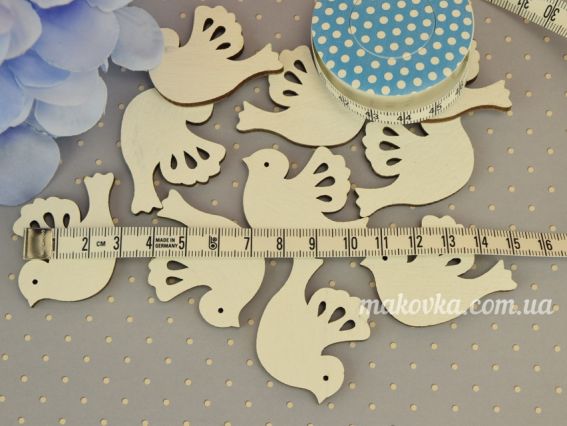 Набір декоративних елементів з фанери Голуби білі 50х35мм 10шт №2694