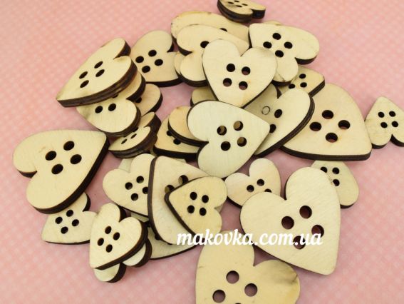 Набор Пуговицы большой, Сердце с четырьмя отверстиями, микс размеров, натуральный цвет Набор Пуговицы большой, Сердце с четырьмя отверстиями, микс размеров, натуральный цвет