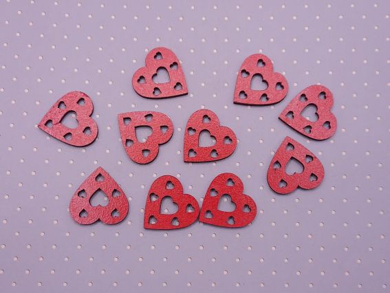 Набір №2694 Набір Сердечка червоні 3см, фанера 10 шт,