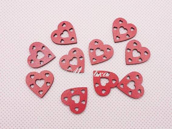 Набір Сердечка червоні, дерев'яні, 10 шт