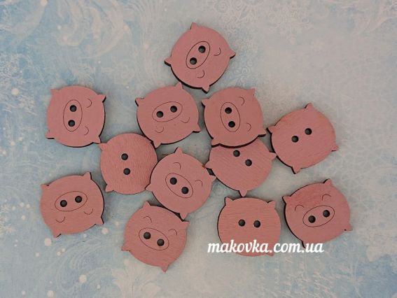 Набор Свинки розовые, 3х3см, 12 шт, фанера Набор Свинки розовые, 3х3см, 12 шт, фанера