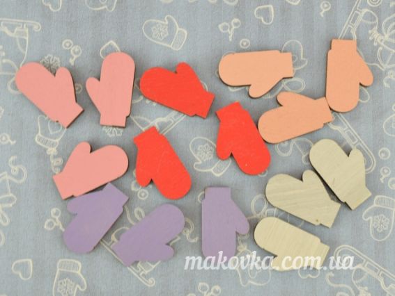 Набор Варежки цветные, 3х2см, 15шт, фанера Набор Варежки цветные, 3х2см, 15шт, фанера