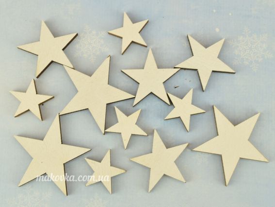 Набор Звезды белые микс, 12шт, фанера Набор Звезды белые микс, 12шт, фанера