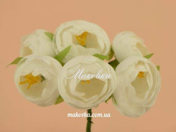 Пионы тканевые, бутон 3,5х4 см, букетик 6 шт, белые Пионы тканевые, бутон 3,5х4 см, букетик 6 шт, белые