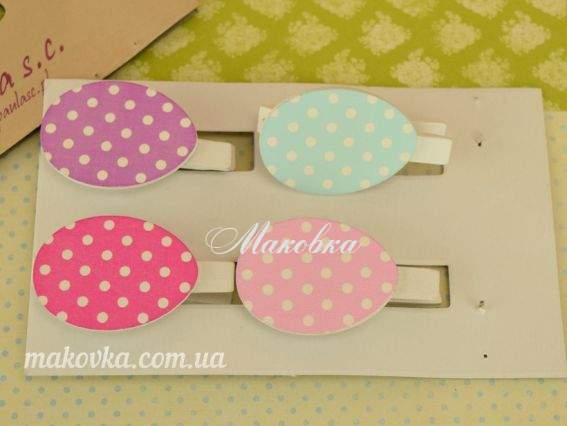 Прищепки с декором Пасхальные Яйца в горох, микс 4шт, Paula