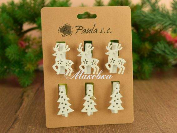 Прищепки с декором ОЛЕНИ и ЕЛКИ (6 шт) Paula