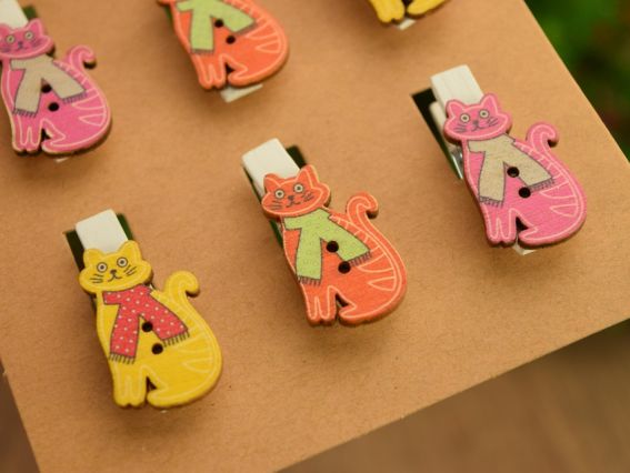 Прищепки с декором КОТЫ в шарфиках, 6шт Paula