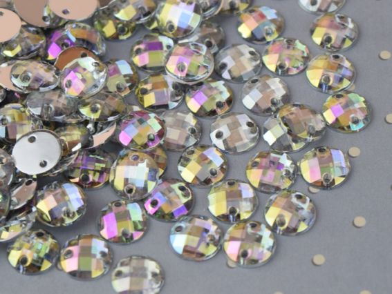 Камінці , що пришиваються 8 мм, круглі багатогранні , колір срібний з голографічним покриттям 10г/уп
