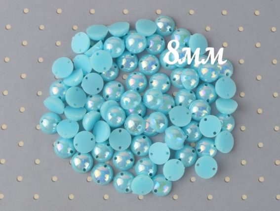 Напівперли пришивні 8 мм, круглі, яскраво блакитні голографічні, 10г/уп