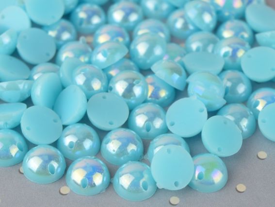 Полубусины пришиваемые 8 мм, круглые гладкие, цвет ярко голубой с голографическим покрытием 10г/уп.
