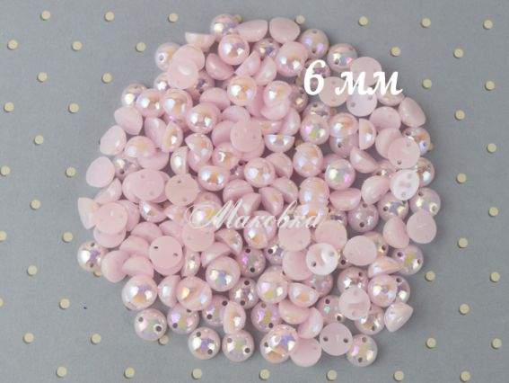 Напівперли пришивні 6 мм, круглі, рожеві  голографічні, 10г/уп Напівперли пришивні 6 мм, круглі, рожеві  голографічні, 10г/уп
