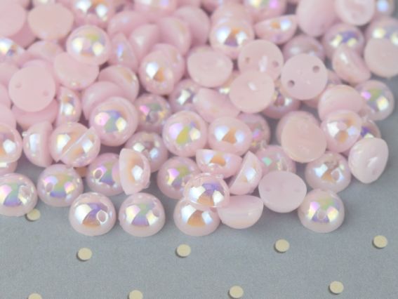 Напівнамистини , що пришиваються 6мм, круглі  гладкі, колір рожевий з голографічним покриттям 10г/уп