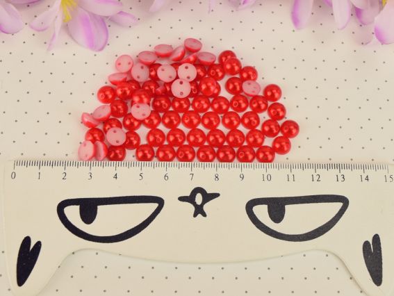 Полубусины пришиваемые 8 мм, круглые гладкие, цвет Красный  10г/уп.