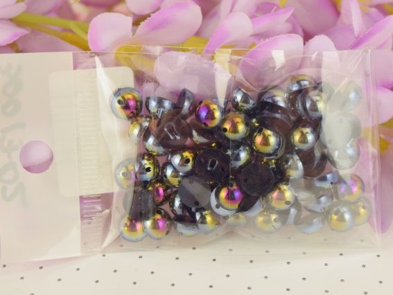 Напівнамистини , що пришиваються 8 мм, круглі  гладкі, колір чорний з голографічним покриттям 10г/уп