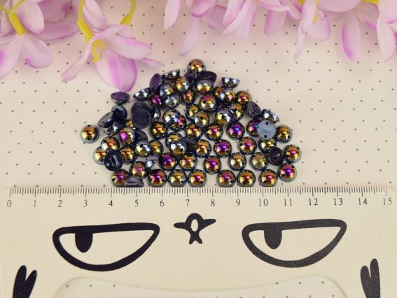 Напівнамистини , що пришиваються 8 мм, круглі  гладкі, колір чорний з голографічним покриттям 10г/уп