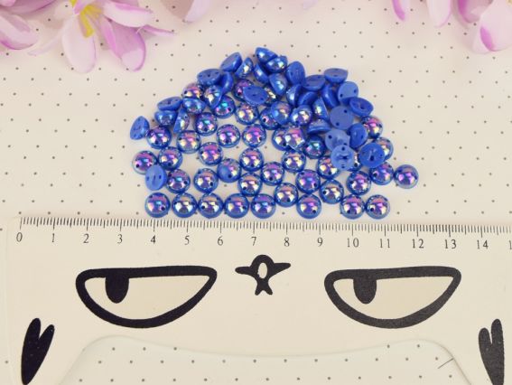 Полубусины пришиваемые 8 мм, круглые гладкие, цвет Синий с голографическим покрытием 10г/уп.