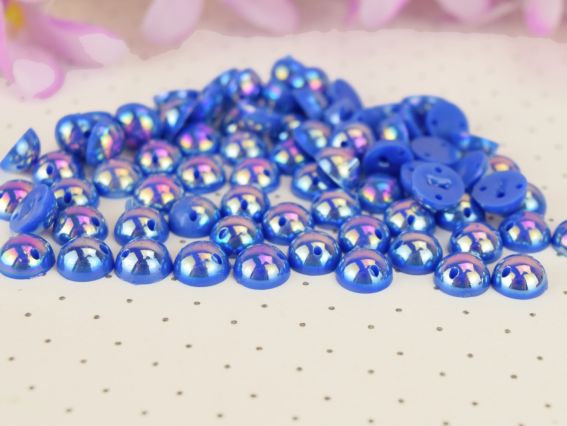 Полубусины пришиваемые 8 мм, круглые гладкие, цвет Синий с голографическим покрытием 10г/уп.