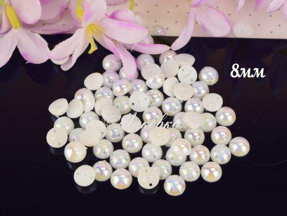 Напівперли пришивні 8 мм, круглі, Білі голографічні, 10г/уп Напівперли пришивні 8 мм, круглі, Білі голографічні, 10г/уп