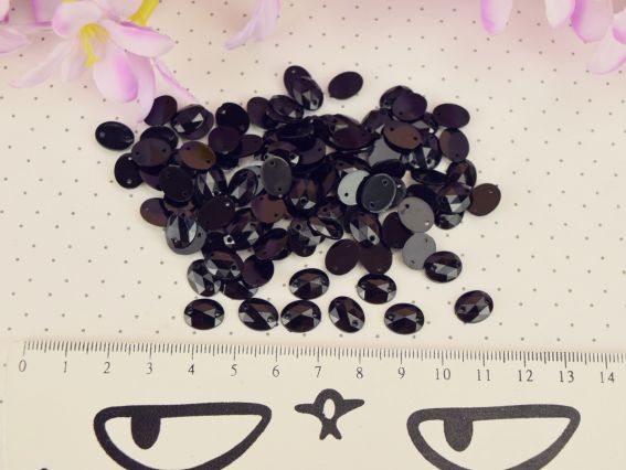 Камінці , що пришиваються 8 мм, овальні багатогранні , колір Чорний 10г/уп