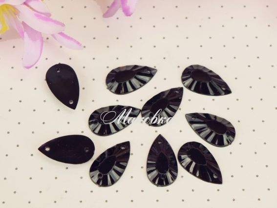 Камінці пришивні багатогранні Крапля 20*16 мм, Чорні, 10 шт Камінці пришивні багатогранні Крапля 20*16 мм, Чорні, 10 шт