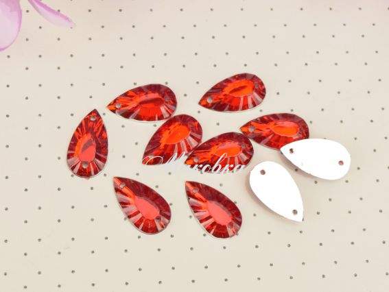 Камінці пришивні багатогранні Крапля 20*17мм, Червоні, 10 шт