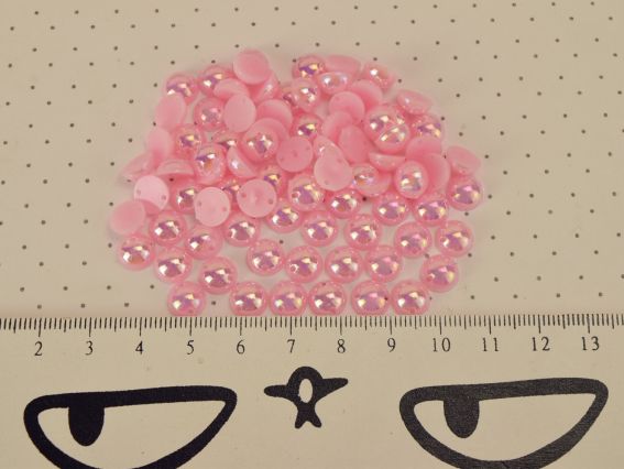 Напівнамистини , що пришиваються 8 мм, круглі  гладкі, колір Рожевий з голографічним покриттям 10г/уп