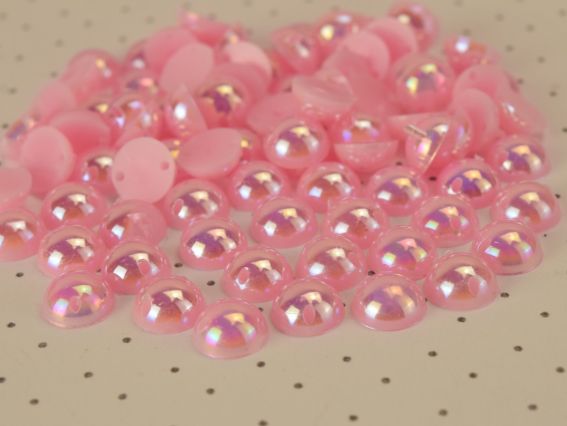 Напівнамистини , що пришиваються 8 мм, круглі  гладкі, колір Рожевий з голографічним покриттям 10г/уп