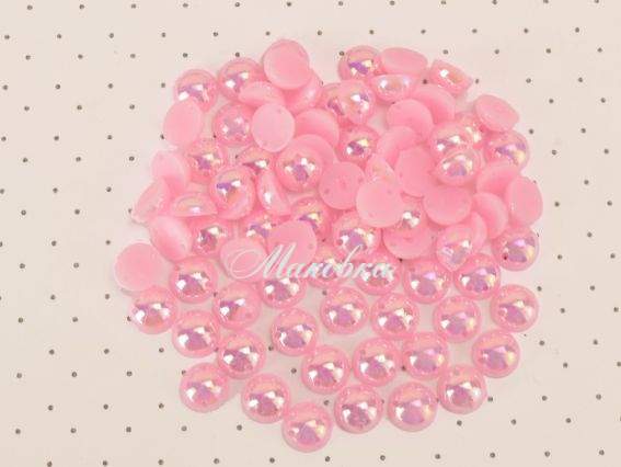 Напівперли пришивні 8 мм, круглі, Рожеві голографічні, 10г/уп