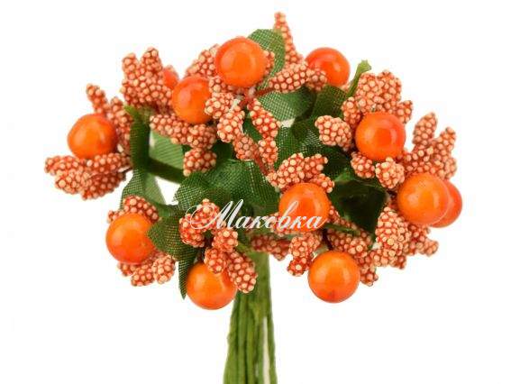 Букетик Разноквіт (з різних елементів) з ягідками, FL14 Помаранчевий №05