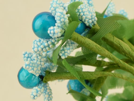 Букетик (з різних елементів) Різноцвіт з ягідками, FL14, 12 шт Бірюзовий 06