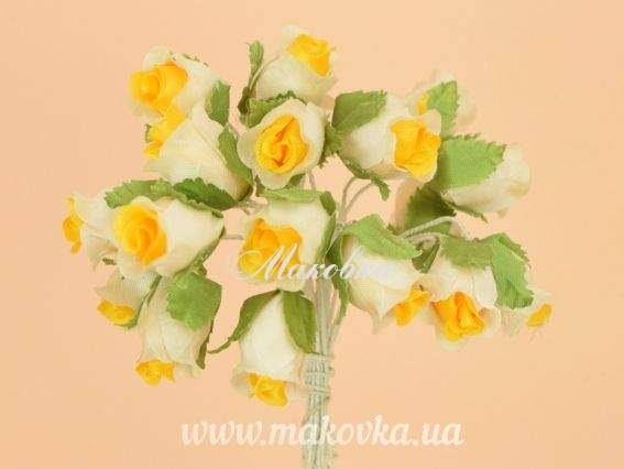 Набор роз в бутонах, тканевые, 2 см, желто-белые 20 шт Набор роз в бутонах, тканевые, 2 см, желто-белые 20 шт