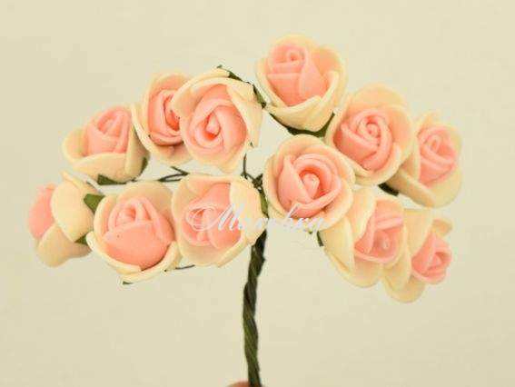 Розочки из фоамирана Двухцветные, 15-20 мм кремово-розовые, 12 шт/уп Розочки из фоамирана Двухцветные, 15-20 мм кремово-розовые, 12 шт/уп