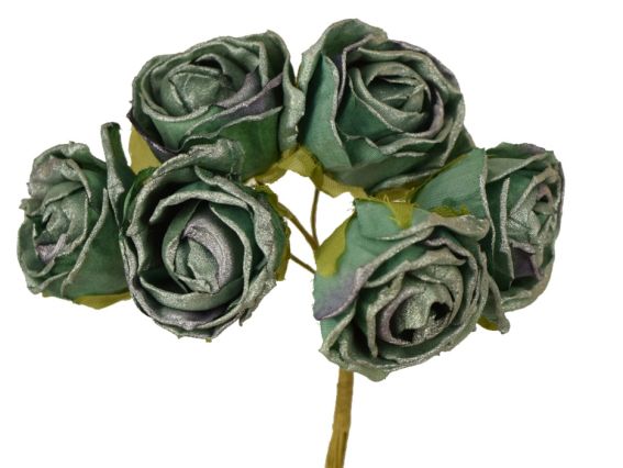 Набор Розочек, тканевые, 2,5 см, 6 шт, Мятный с серебром Набор Розочек, тканевые, 2,5 см, 6 шт, Мятный с серебром